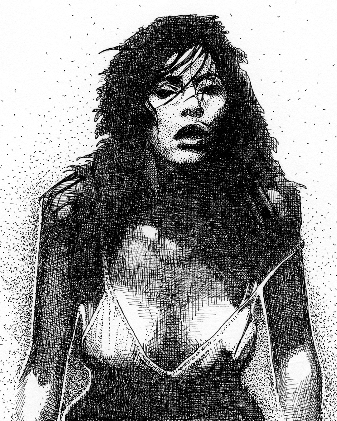 Snippet of Pen-and-Ink Sketch of Beautiful Girl Wearing Skimpy Top